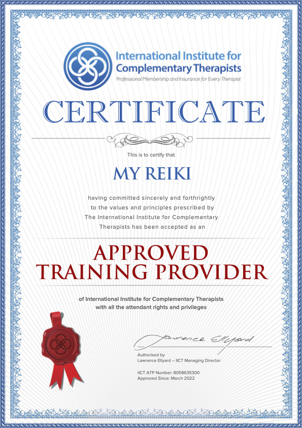 IICT - My Reiki Approved Training Provider CertifIcate