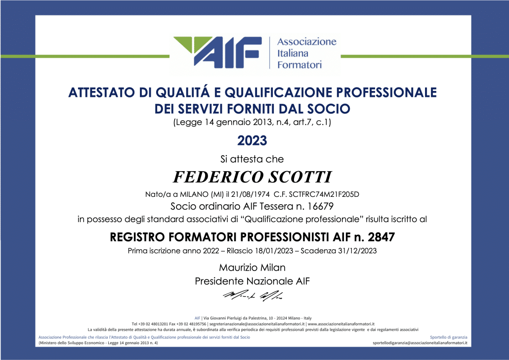 registro formatori professionisti Federico Scotti